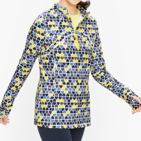 Talbots Pullover Womens XL Blue Yellow Row of Hearts On the Move SPF Active Top - Picture 1 of 10